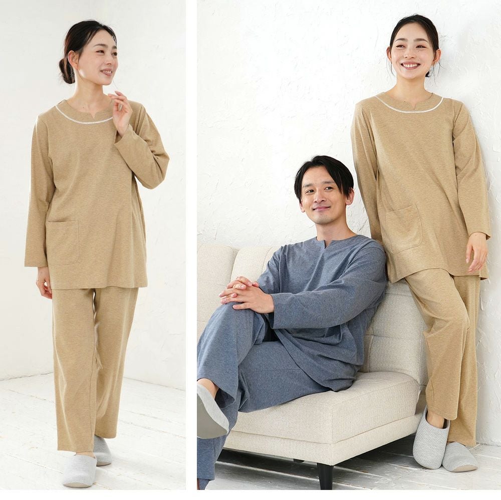 メンズ / レディース パジャマ 長袖 かぶり 丸首 オーガニックコットン