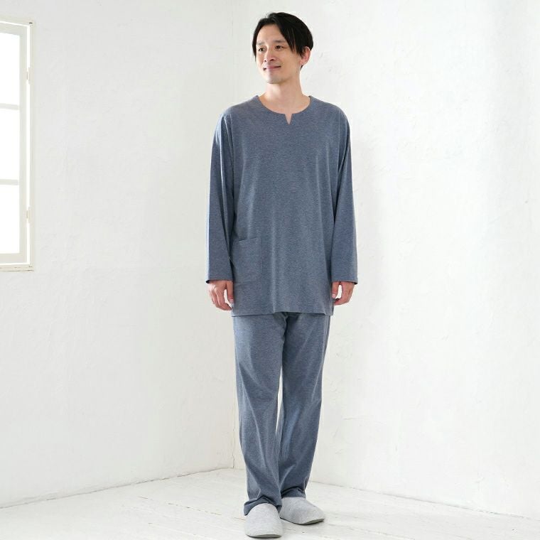 メンズ / レディース パジャマ 長袖 かぶり 丸首 オーガニックコットン