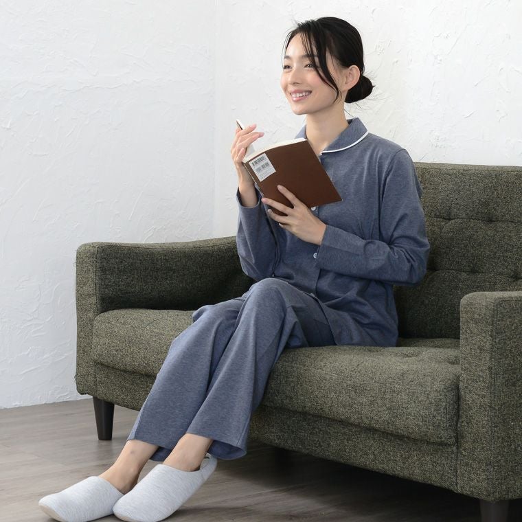 レディース パジャマ 長袖 前開き 衿付き オーガニックコットン100