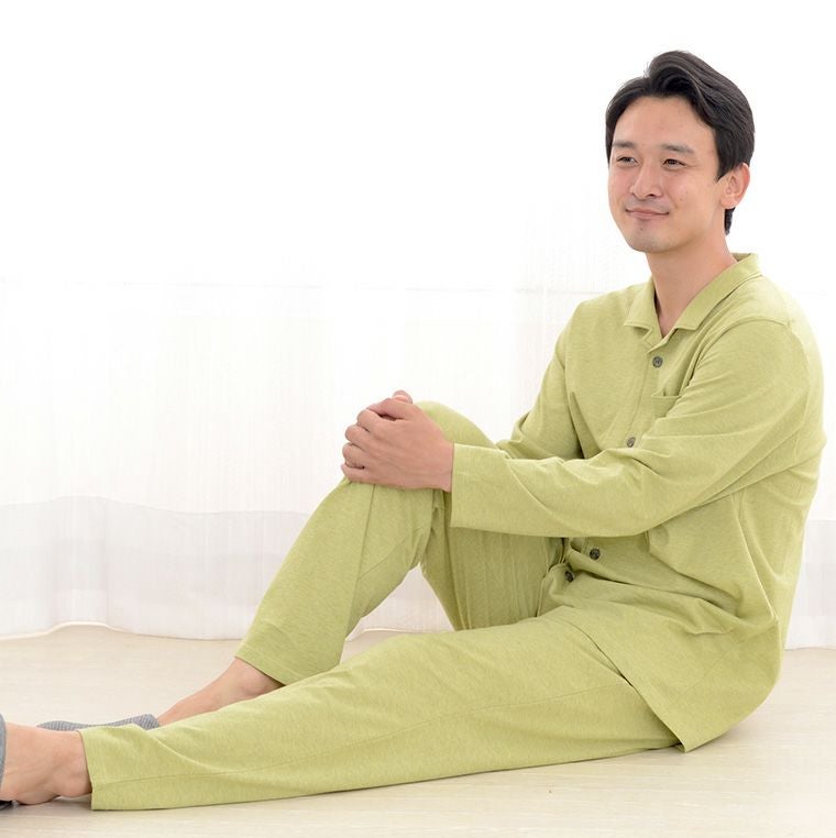 メンズ パジャマ 長袖 前開き テーラーカラー オーガニックコットン100