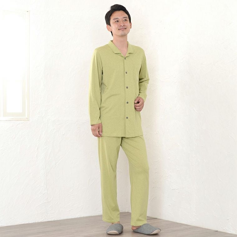 メンズ パジャマ 長袖 前開き テーラーカラー オーガニックコットン100