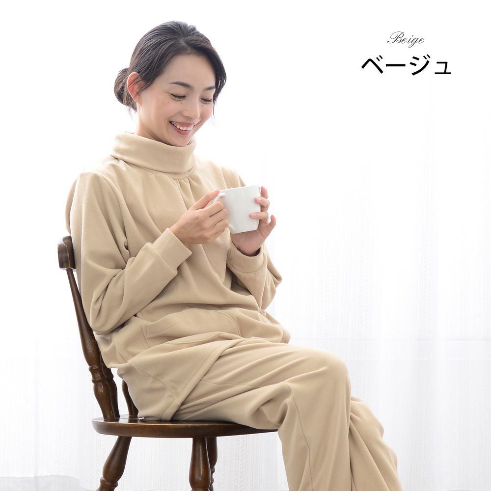 レディース パジャマ 長袖 かぶり タートルネック スーパーマイクロ