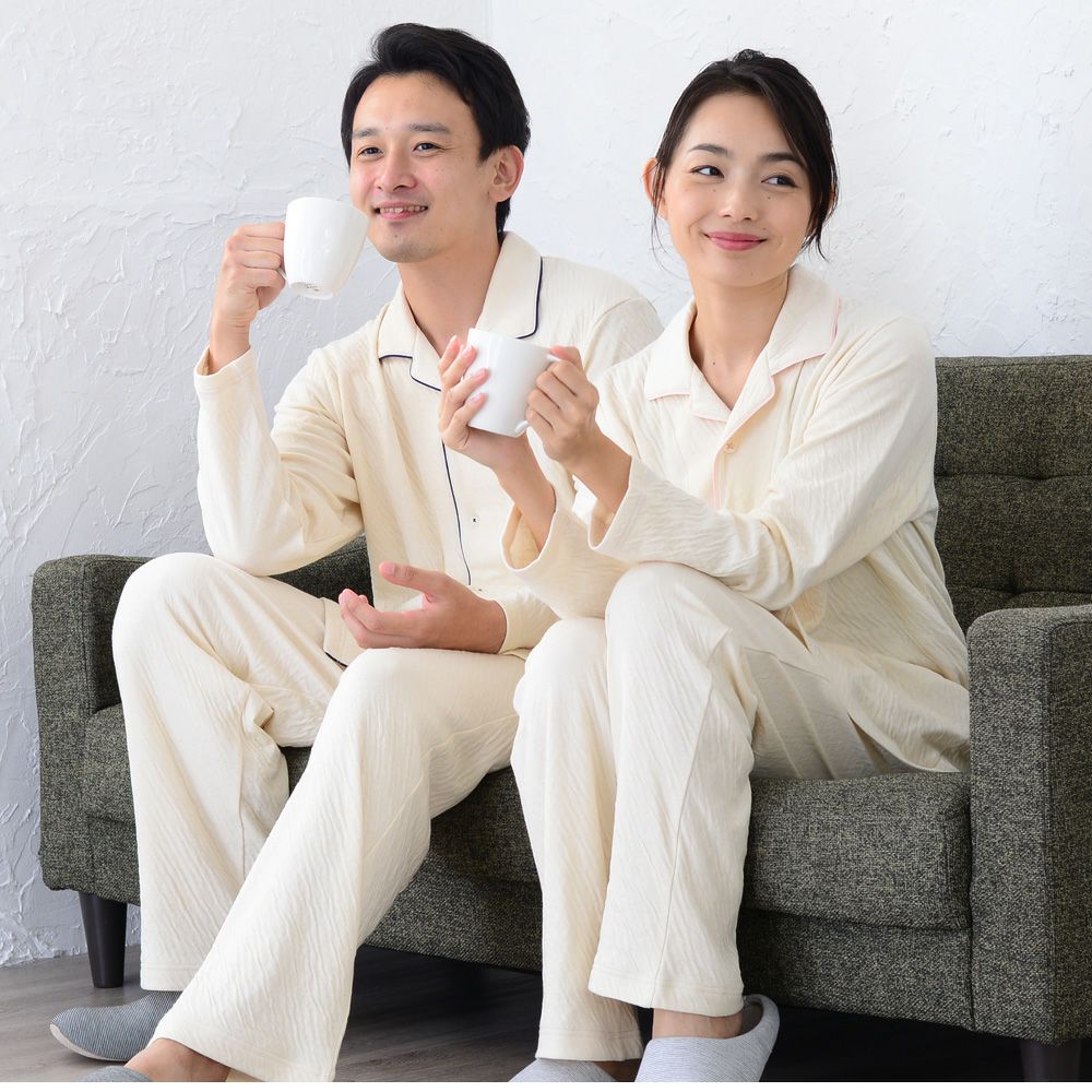 メンズ / レディース パジャマ 長袖 前開き テーラーカラー [癒しの